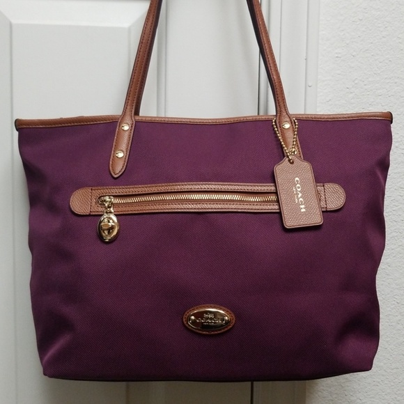 Coach Handbags - NWT Coach Classic Purple Tote Bag Brown Leather